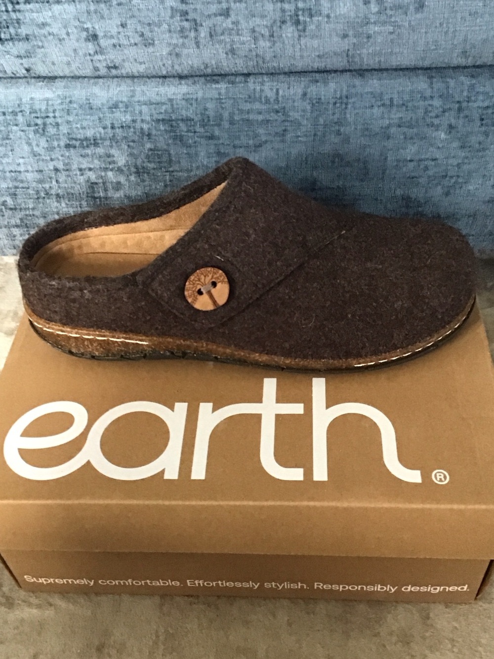 Earth Origins Men’s Dark Brown Wool Slip-On Clog with Button Accent